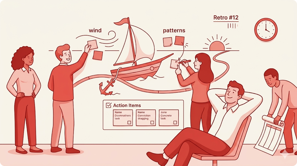 Team running a retrospective workshop